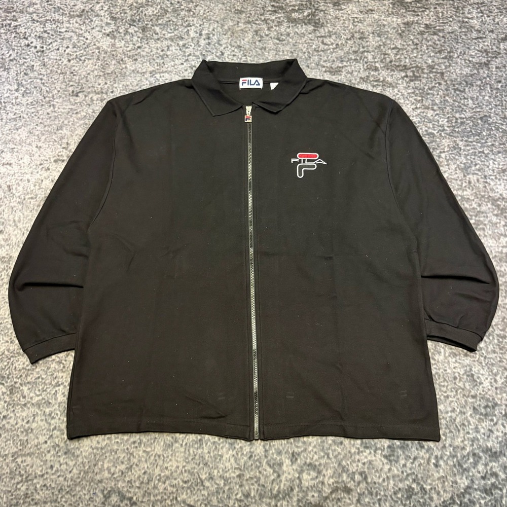 Vintage Fila Track Jacket Full Zip Collared Mens XL Black 90s Embroidered Logo
